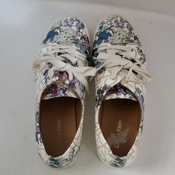 Calvin Klein Imilia Shoes Sneakers Blue Floral Leather Women's  WOMAN'S Size 6 - Picture 6 of 12